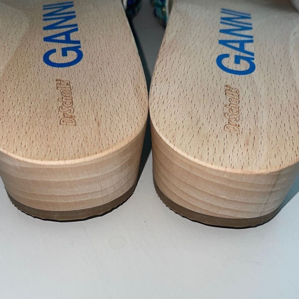 Ganni Dr Scholl’s Wooden‎ Clogs in Check Blue Iris Size 10 New - Picture 8 of 11